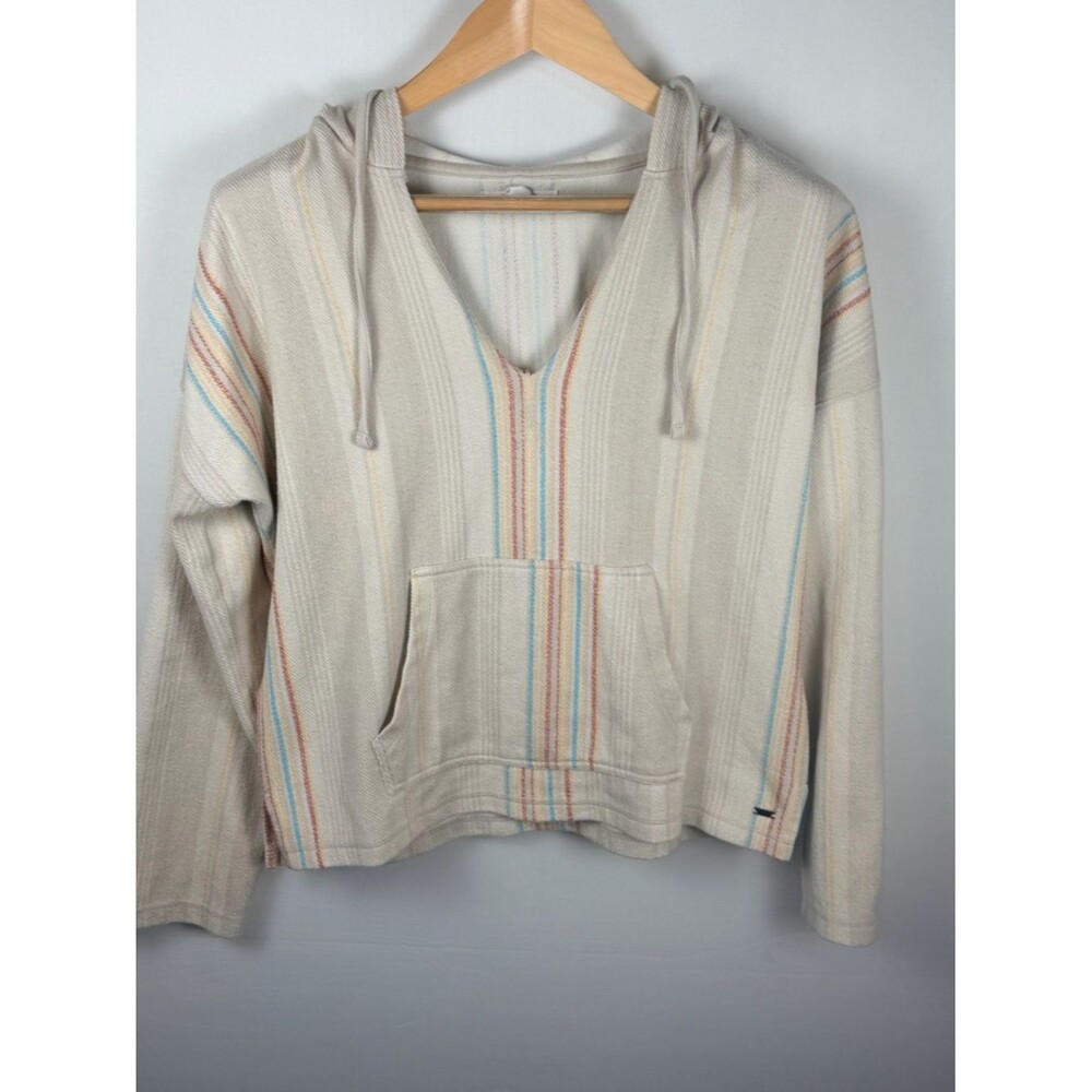 O'Neill Striped Knit Hoodie Small V Neck Pullover Sweater